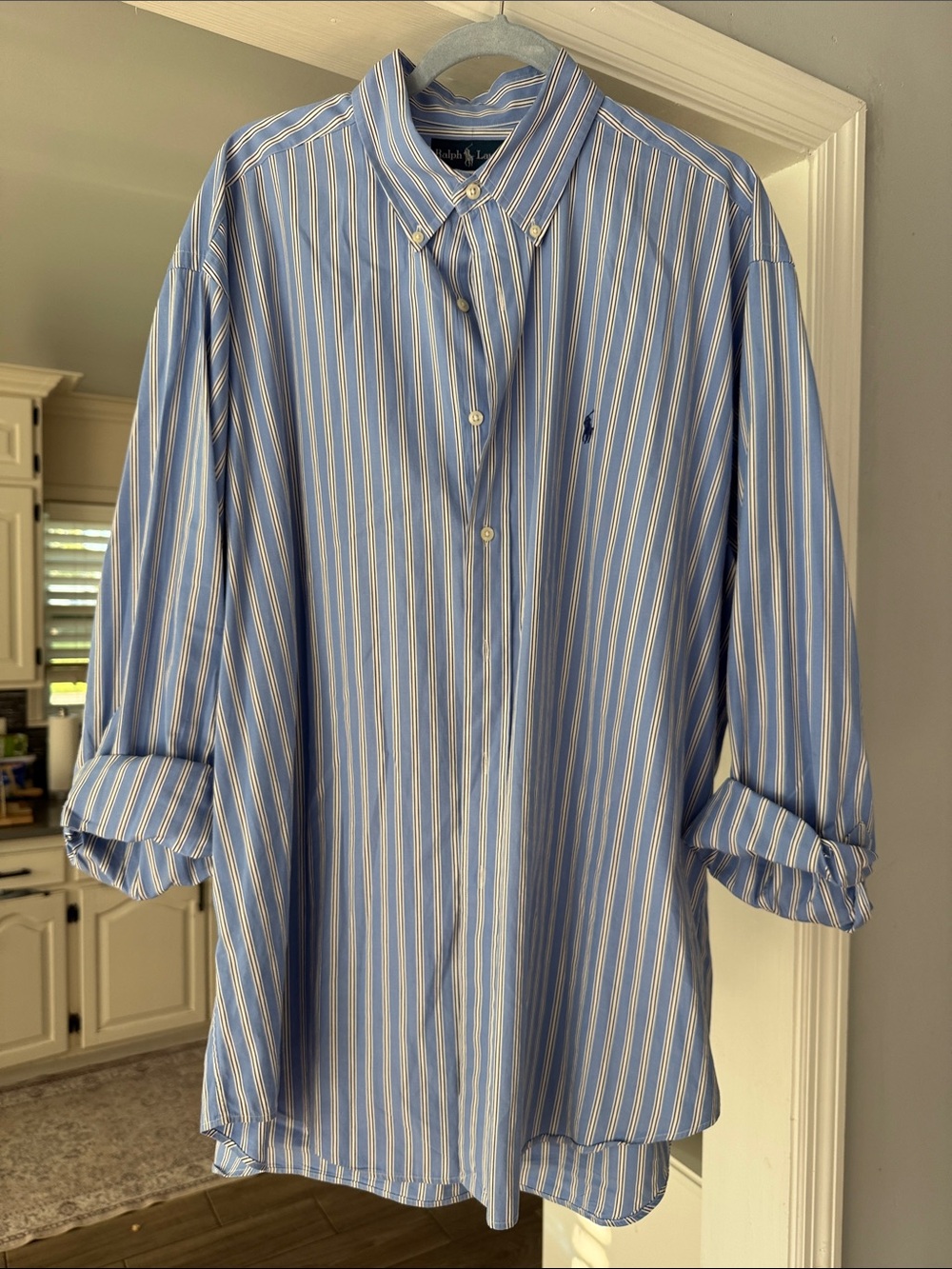 Ralph Lauren Blue and White Striped Button-Down Dress Shirt